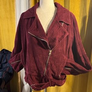 Free People Burgundy Corduroy Bomber Jacket